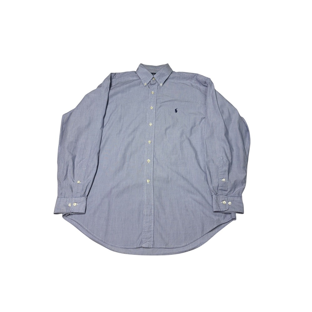 Ralph Lauren Yarmouth Mens 16 34/35 Blue White Stripe Cotton Button Down Shirt
